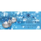 7 ft. x 16 ft. Silver Christmas Ornaments on Blue Christmas Garage Door Decor Mural for Double Car Garage