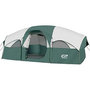 14 ft. x 9 ft. 8 Person Weather Resistant Family Camping Tent with Carry Bag Sun Shelter Dark Green