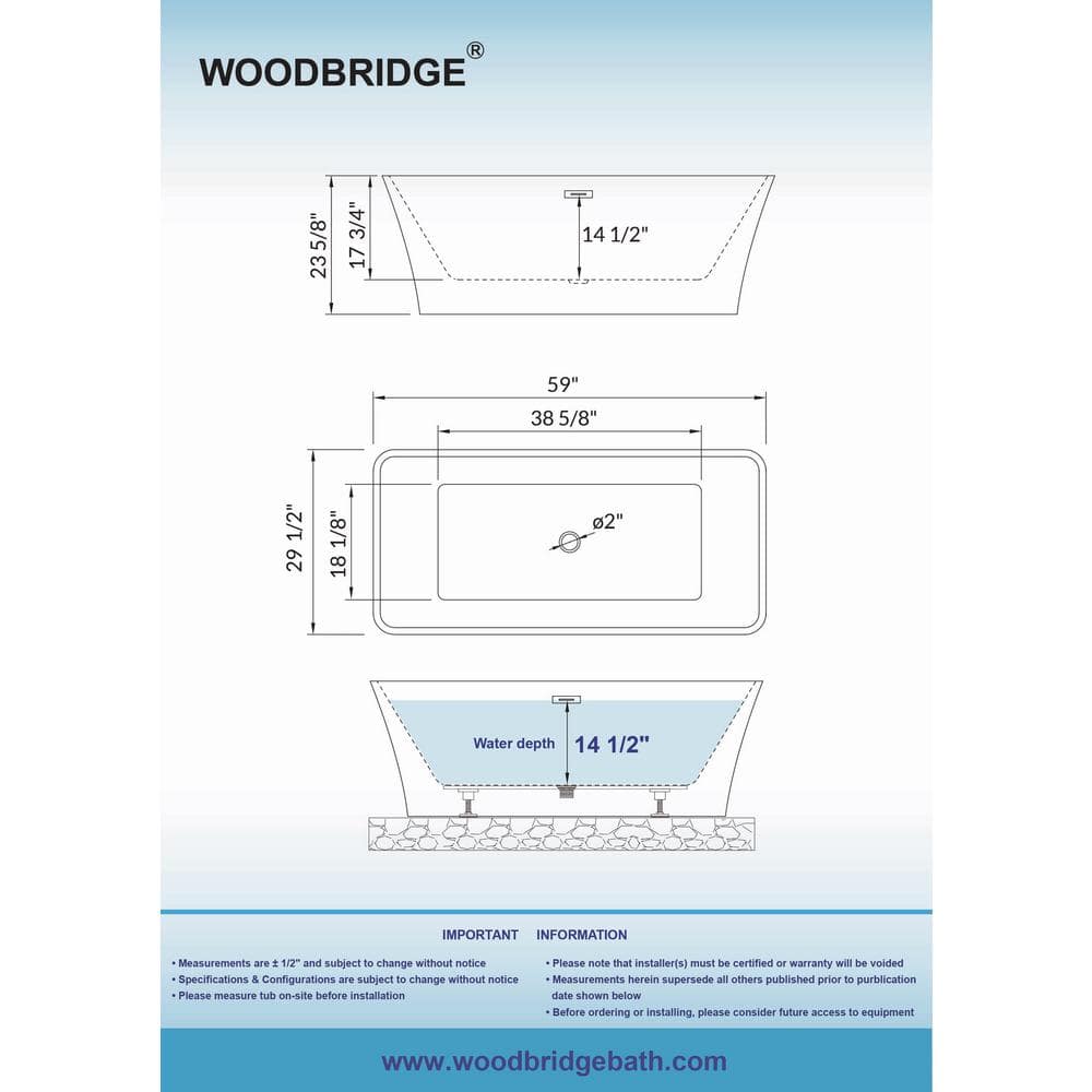Echo 59'' White Acrylic Freestanding Soaking Bathtub with Brushed Gold Trim