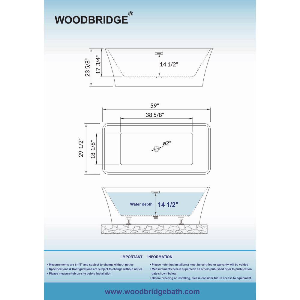 Echo 59'' White Acrylic Freestanding Soaking Bathtub with Brushed Nickel Trim