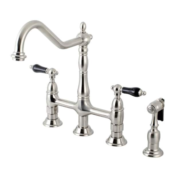 Kingston Brass Duchess 2-Handle Bridge Kitchen Faucet with Side Sprayer in Brushed Nickel