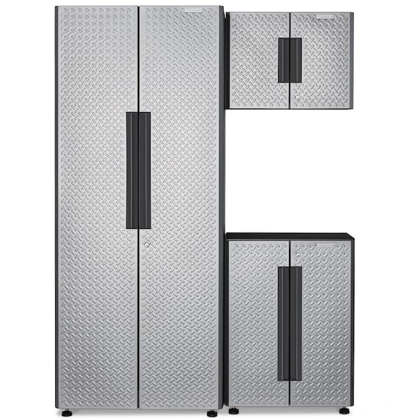 Flex 54 in. W x 75 in. H x 19 in. D Pre-Assembled 24 Gauge Welded Steel 3-Piece Garage Storage System in Silver Tread