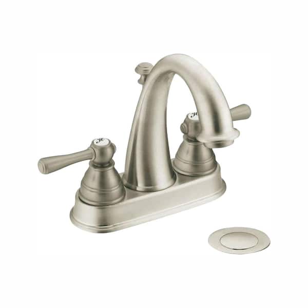 MOEN Kingsley 4 in. Centerset 2-Handle High-Arc Bathroom Faucet in Brushed Nickel with Drain Assembly
