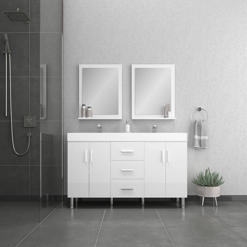 Ripley 60" White MDF Double Sink Freestanding Vanity