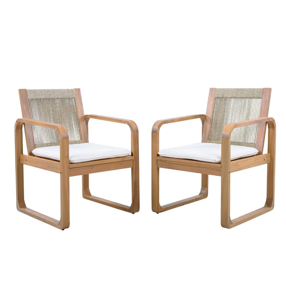2-Piece Acacia Wood Outdoor Dining Chairs Set with Multi Brown Rope Back & Beige Cushion 400 lbs Capacity Teak price history on PriceWatchPro