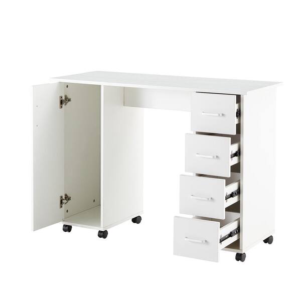 Ikazs Wood Computer Moving Desk WhiteSimple White Finish Office Computer  Desk/Workstation/Study Table with Large Storage Drawer by DMF