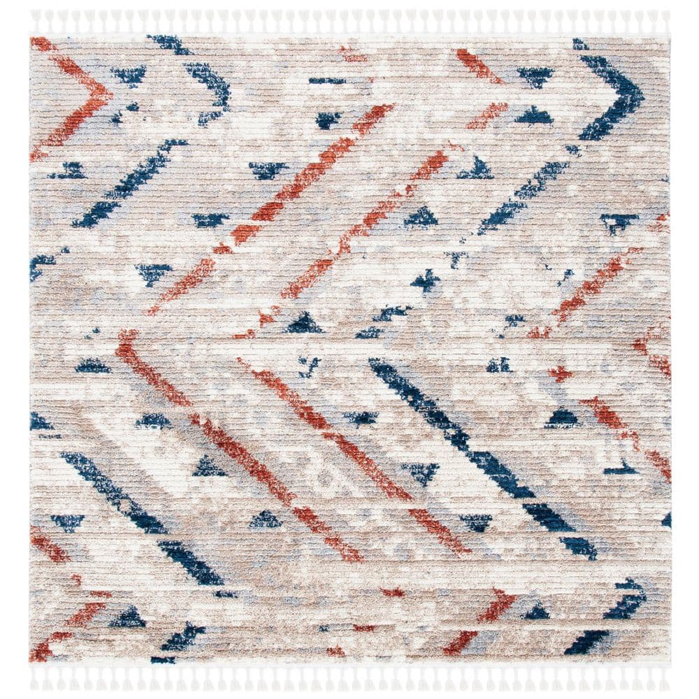 SAFAVIEH Morocco 7 ft. x 7 ft. Gray/Navy Distressed Western Square Area ...