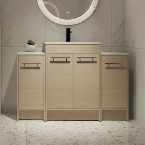 47.30 in. W x 18.3 in. D x 33.8 in. H Single Sink Freestanding Bath Vanity in White Oak with White Ceramic Top