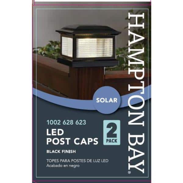 2 Hampton Bay Solar LED Post Caps Fits 4x4 or 6x6 Black Finish 