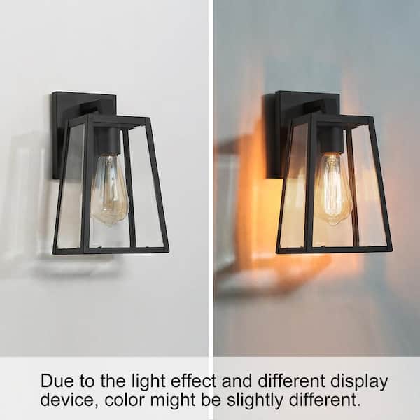 LNC Modern Textured Black 1-Light Outdoor Lantern Sconce Clear Glass Shade  Linear Cage Weather Resistant Wall Light ZEJQQIHD14250W7 The Home Depot