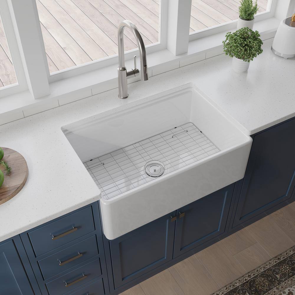 White Gloss Fireclay 33" Single Bowl Farmhouse Kitchen Sink