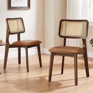 AMIGO Brown Leather Accent Dining Side Chair Set of 2