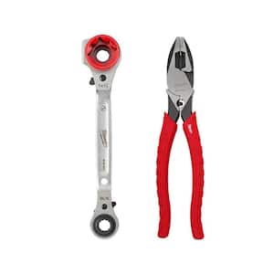 Linemans 5-in-1 Ratcheting Wrench with 9 in. High Leverage Linemans Pliers with Crimper