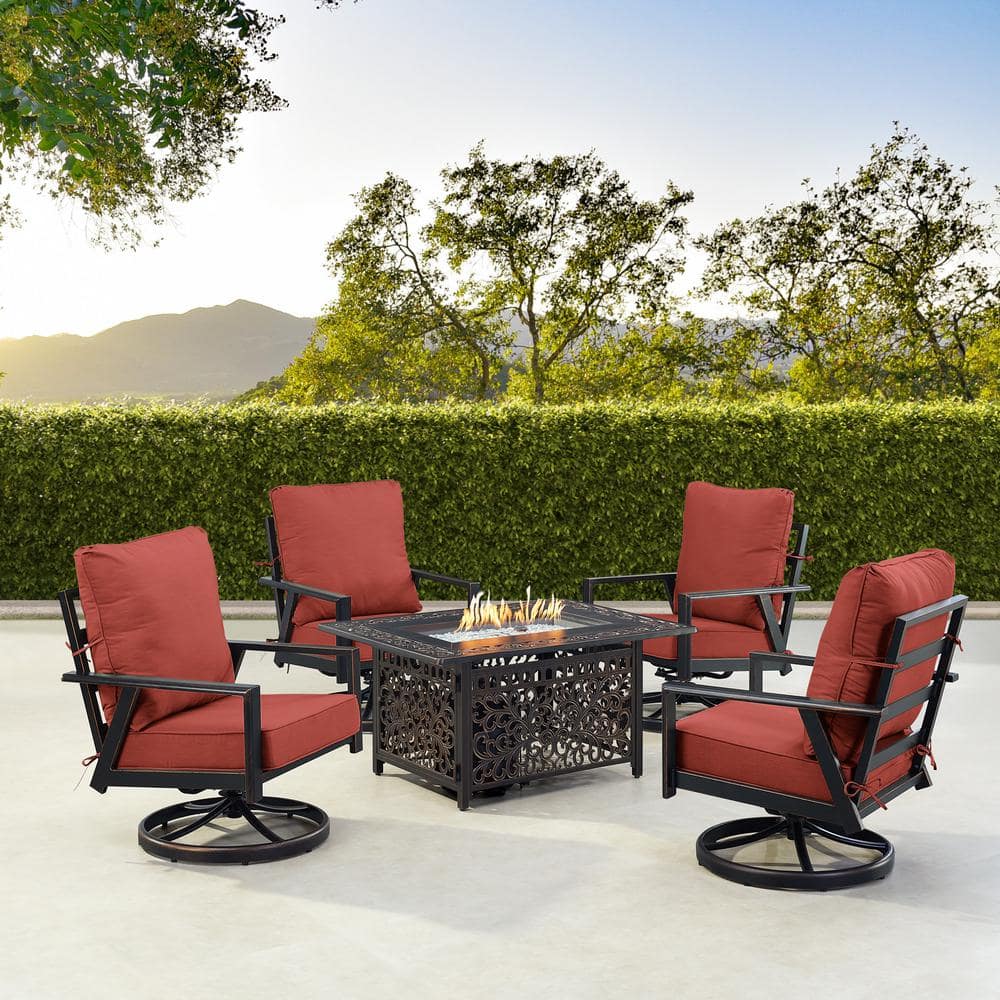 Black 6-Piece Aluminum Patio Fire Pit with 4-Club Chairs Red Cushions price history on PriceWatchPro