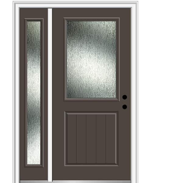 MMI Door Rain Glass 48 in. x 80 in. Left-Hand Inswing Brown Fiberglass Prehung Front Door on 6-9/16 in. Frame