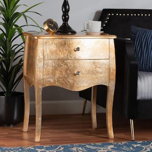 Patrice 2-Drawer Gold Nightstand 28 in. H x 22.8 in. W x 15.7 in. D