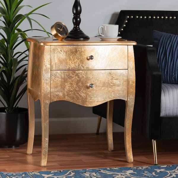 Baxton Studio Patrice 2-Drawer Gold Nightstand 28 in. H x 22.8 in. W x 15.7 in. D