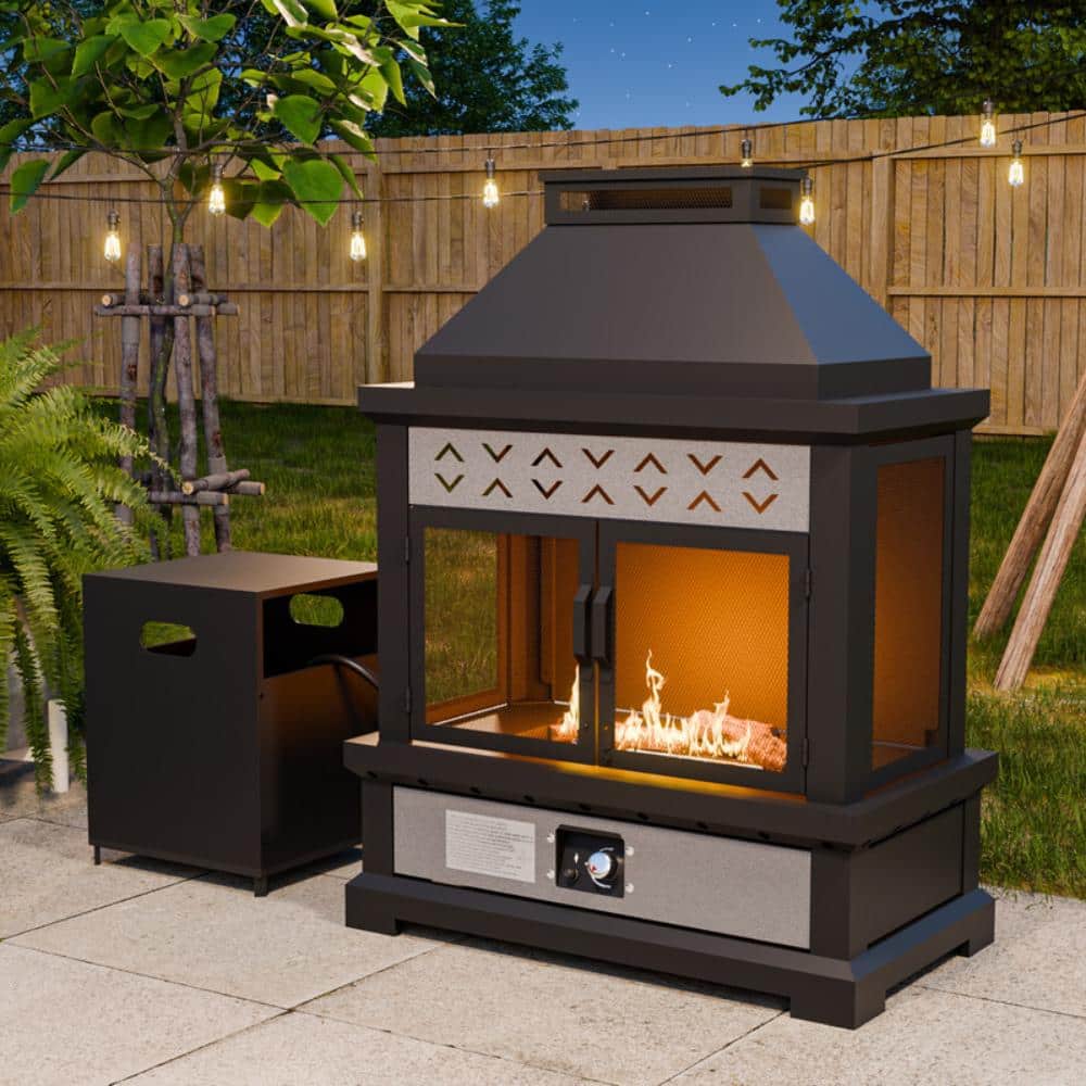 Outdoor Steel Propane Fireplace with Tank Storage, 50,000 BTU Gas Fire Pit with Dust Cover, Patio Heater for Decks, Gray price history on PriceWatchPro