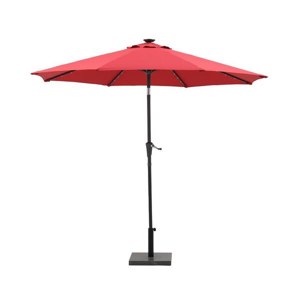 Unbranded 9 ft. Metal Solar Led Lighted Outdoor Patio Umbrella with Tilt and Crank for Garden, Deck, Backyard and Pool in Red