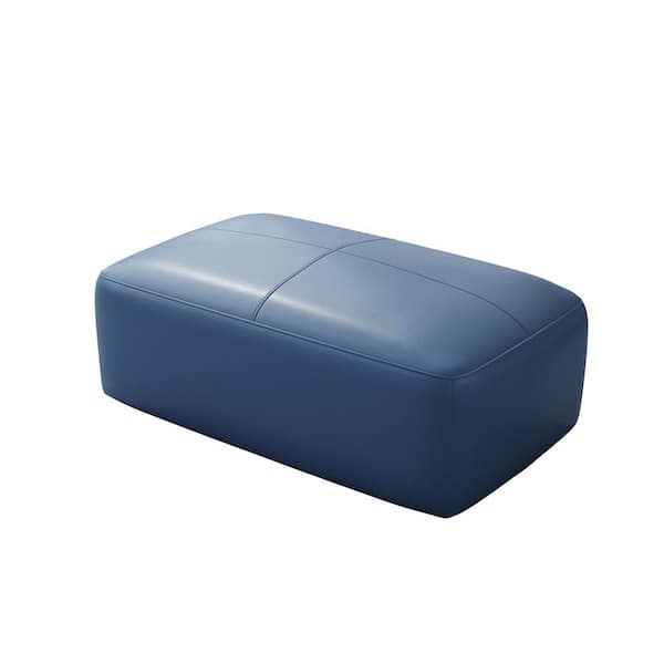 44 in. Wide Mid-Century Navy Blue Genuine Leather Rectangle Ottoman(Set of 1)