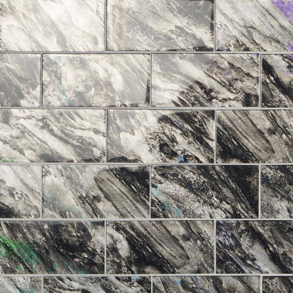 Astral Polished Black Glass Rectangular Wall Tile