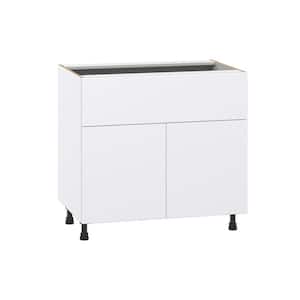 Fairhope Bright White Slab Assembled Base Kitchen Cabinet with 10 in. Draw (36 in. W x 34.5 in. H x 24 in. D)