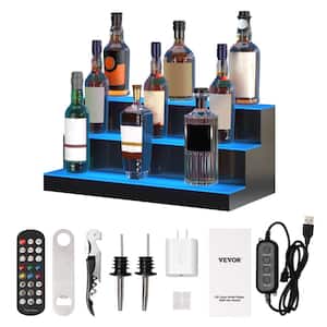18-Bottles LED Lighted Liquor Bottle Display 24 in. Illuminated Home Bar Shelf 7 Static Colors Wine Rack