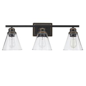 JONATHAN Y Virginia 25.25 in. 3-light Oil Rubbed Bronze Metal/Glass LED ...