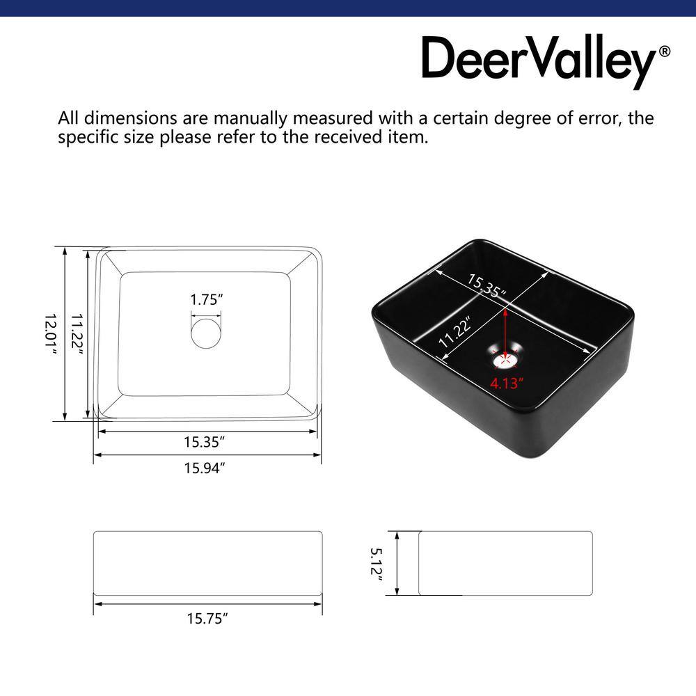 Black Ceramic Rectangular Vessel Bathroom Sink, 16'' x 12''