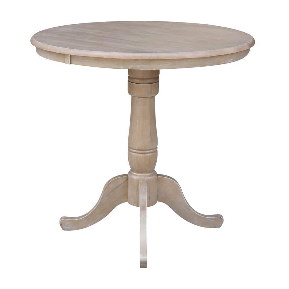 Classic Round 36" Wood Pedestal Counter Height Table in Washed Gray