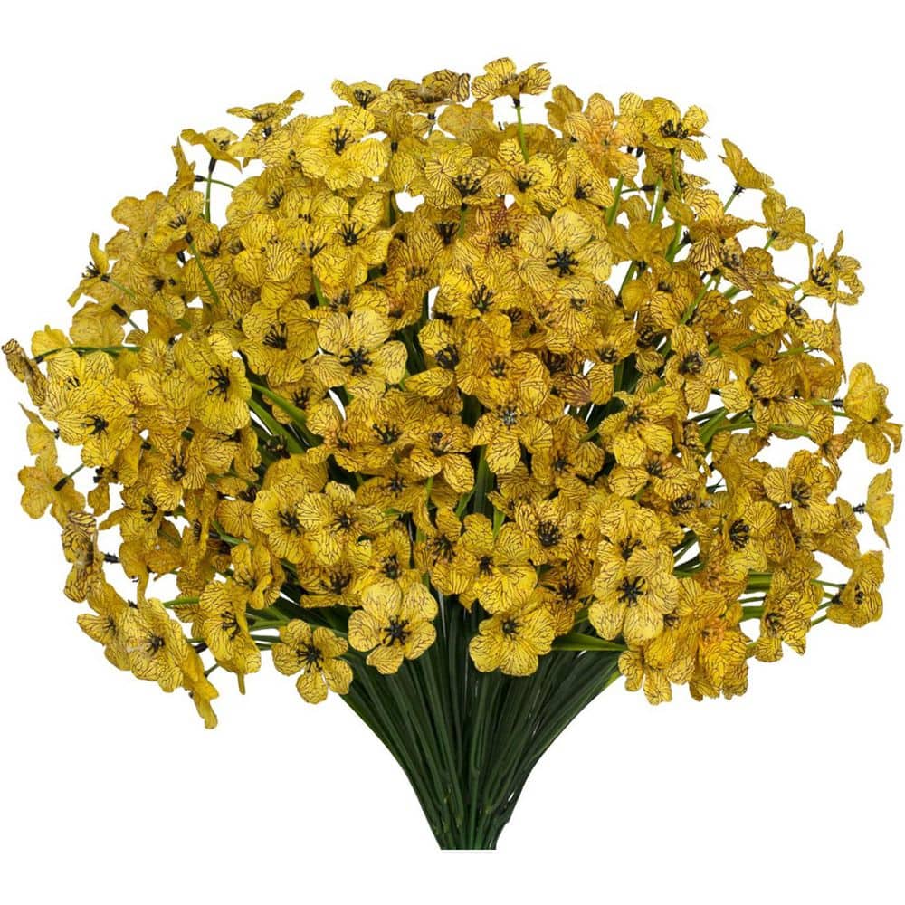 14 in. Yellow Indoor/Outdoor Artificial Birch Flowers UV Resistant 15 Bundl