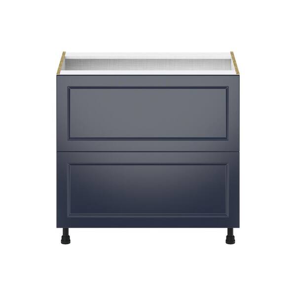 J COLLECTION Devon Painted Blue Shaker Assembled Cooktop Base Kitchen Cabinet with Drawers 36 in. W x 34.5 in. H x 24 in. D