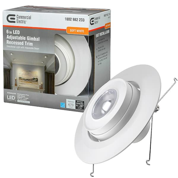Beskrive Marine Arkæologi Commercial Electric 6 in. Gimbal Light Adjustable Beam Angle Bulb Direction  Integrated LED Recessed Light Trim 670 Lumens 3000K (8-Pack) 53803111-8PK -  The Home Depot