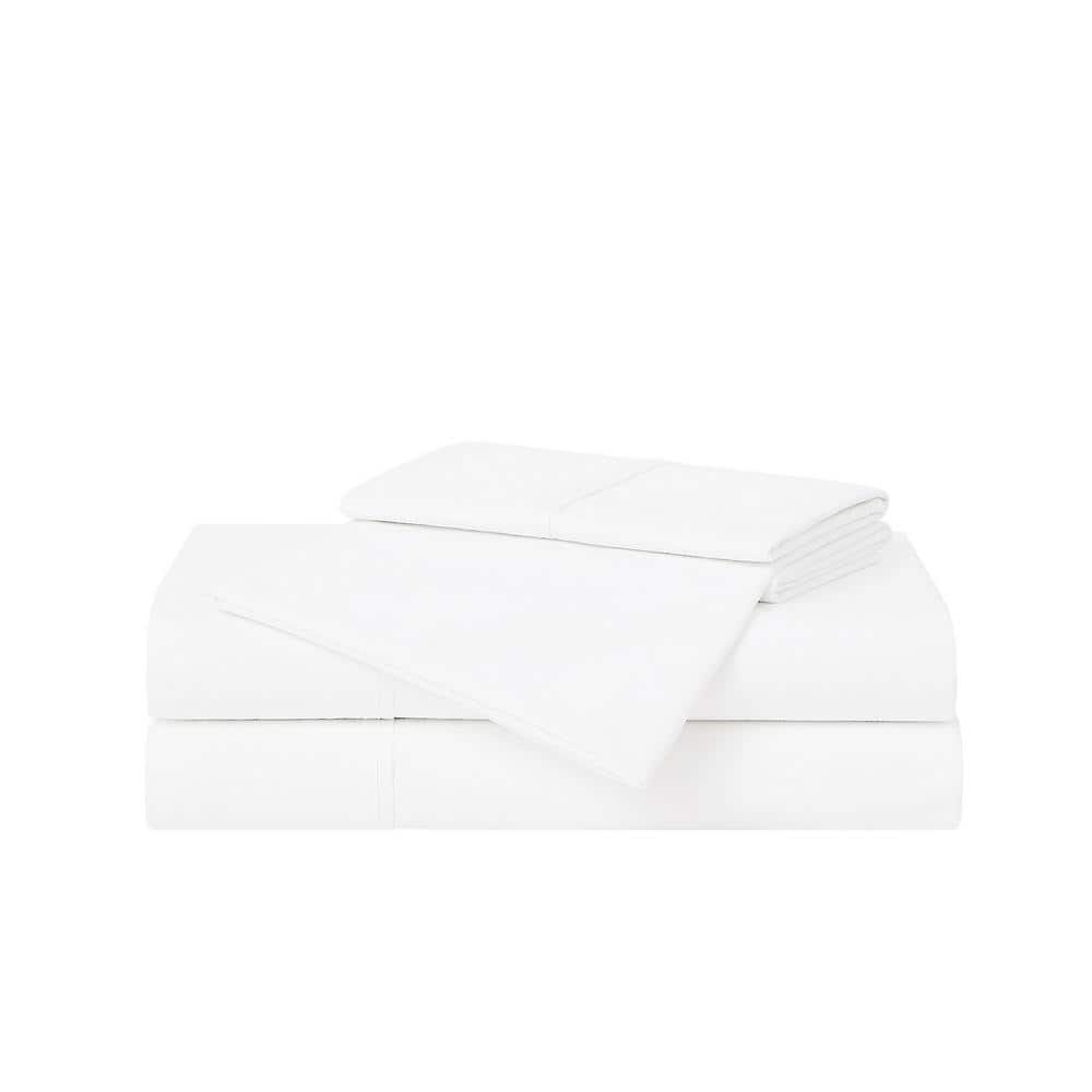 White Cotton Percale Queen Sheet Set with 200 Thread Count