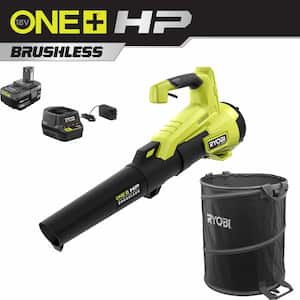 ONE+ HP 18V Brushless 110 MPH 350CFM Cordless Variable Speed Leaf Blower and Lawn, Leaf Bag w/ 4.0 Ah Battery, Charger