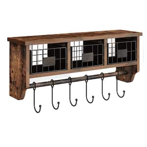 24.4 in. W x 6.7 in. D Decorative Wall Shelf, Wall Mount Coat Rack with 6 Hooks