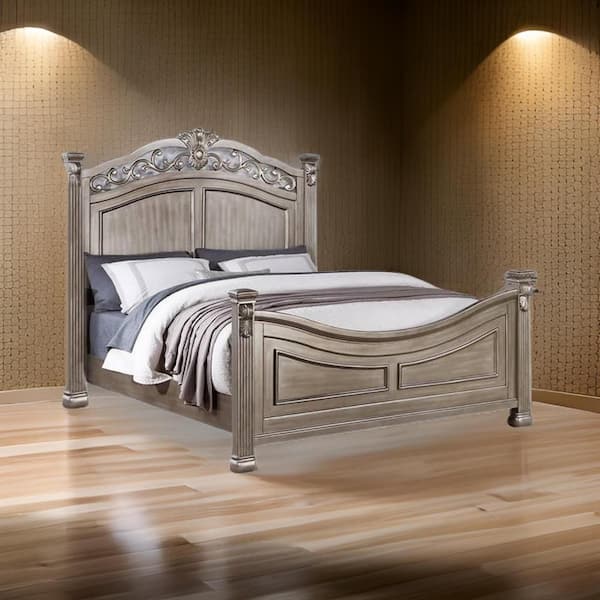 Aza Traditional Champagne Gold Wood Frame California King Size Platform Bed