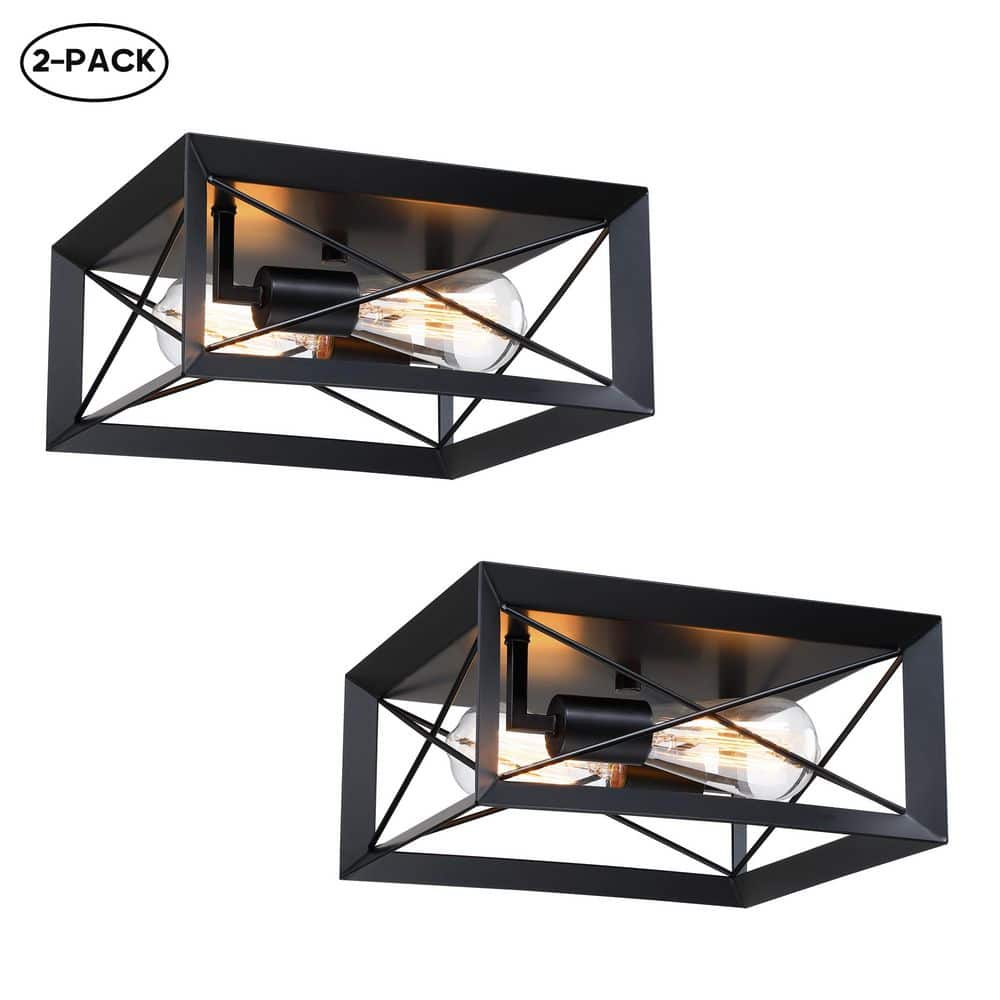 2 Pack 2-Light 12 in. Square Flush Mount Light Fixtures with Matte Black Finish price history on PriceWatchPro
