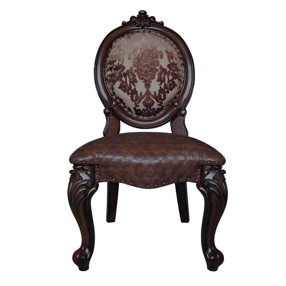 Cherry Finish Faux Leather Upholstered Armless Side Chair Set