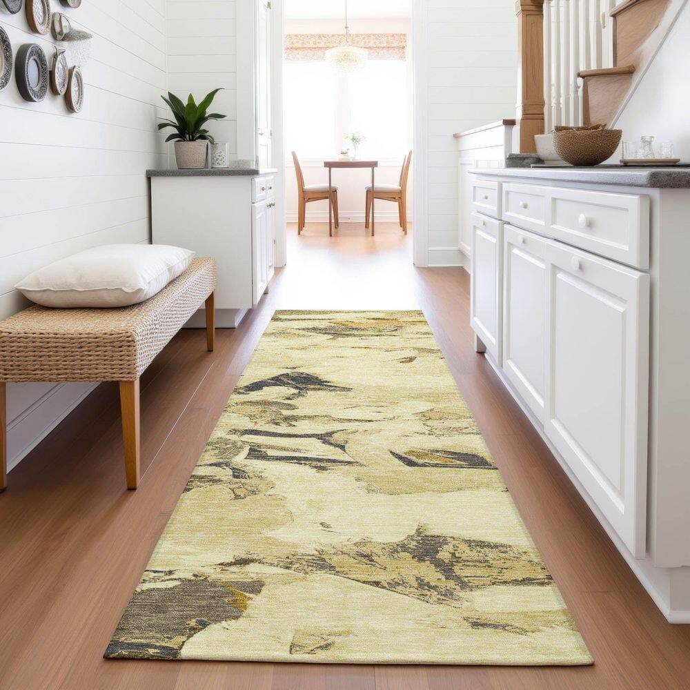 Mayfield Premium Machine Washable Abstract AMF1344 Gold 2 ft. 3 in. x 7 ft. 6 in. Runner Rug price history on PriceWatchPro