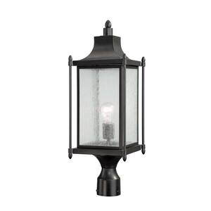 Dunnmore 8 in. W x 23.5 in. H 1-Light Black Hardwired Outdoor Deck Post Light with Clear Seeded Glass Panes