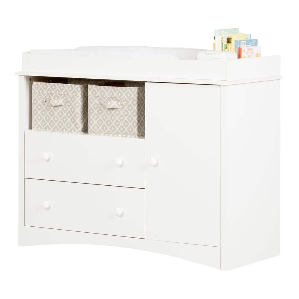 Pure White Wooden Changing Table Dresser with Drawers