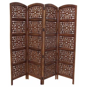 Handmade Foldable 4-Panel Brown Wooden Partition Screen Room Divider