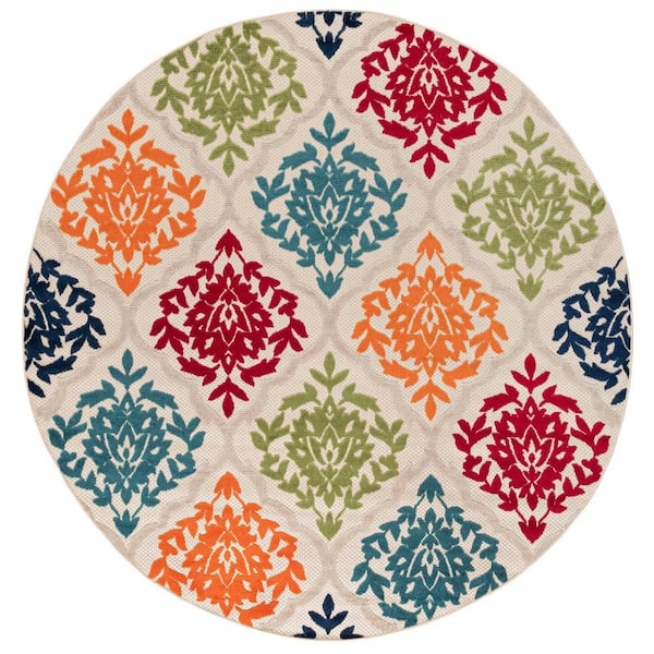 Tayse Rugs Oasis Medallion Multi-Color 8 ft. Round Indoor/Outdoor Area Rug