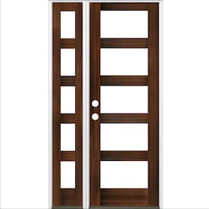 46 in. x 96 in. Modern Hemlock Right-Hand/Inswing 5-Lite Clear Glass Red Mahogany Stain Wood Prehung Front Door