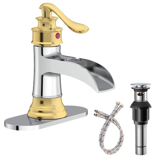 Single Handle Single Hole Bathroom Faucet with Drain Kit Included and Corrosion Resistant,Detachable in Brushed Gold