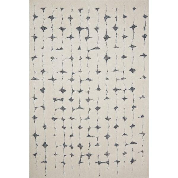 LOLOI II Hagen White/Navy 6 ft. 7 in. x 9 ft. 2 in. Contemporary 100% Polypropylene Pile Area Rug