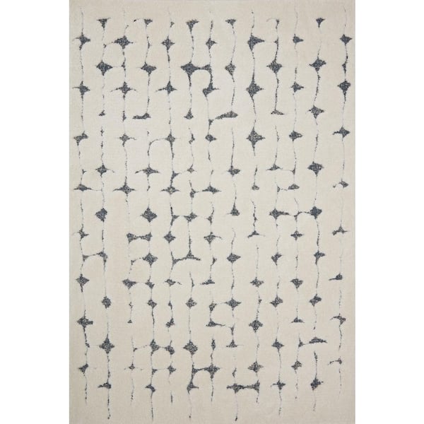 LOLOI II Hagen White/Navy 7 ft. 10 in. x 10 ft. 10 in. Contemporary 100% Polypropylene Pile Area Rug