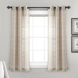 Farmhouse Textured 38 in. W x 63 in. L Grommet Sheer Window Curtain Panel in Neutral Set