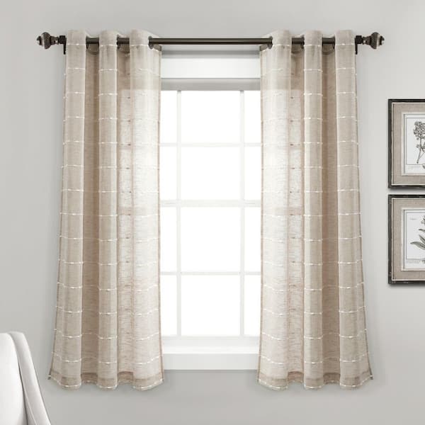 HOMEBOUTIQUE Farmhouse Textured 38 in. W x 63 in. L Grommet Sheer Window Curtain Panel in Neutral Set